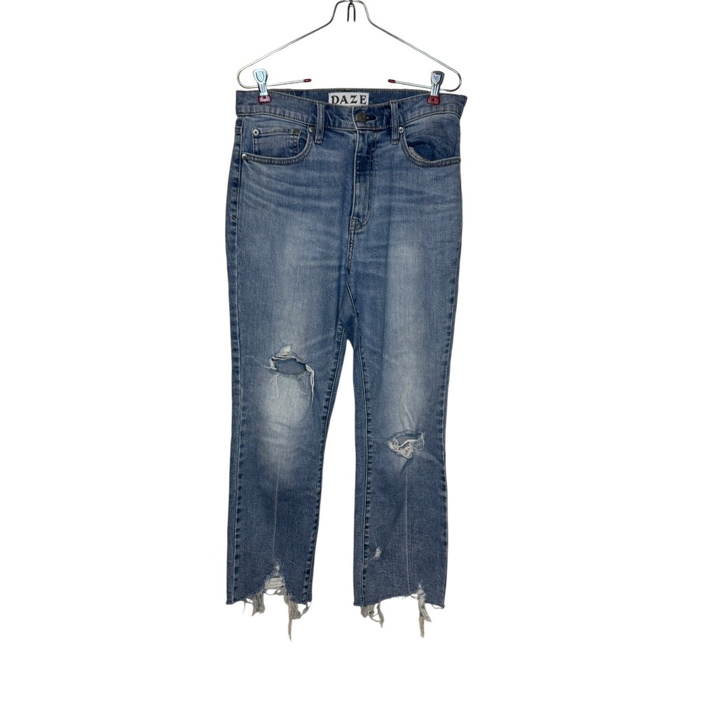 Daze Women's Jeans Splatter Straight‎ Leg Frayed Hem Denim D6201VOT-PAS Blue 27